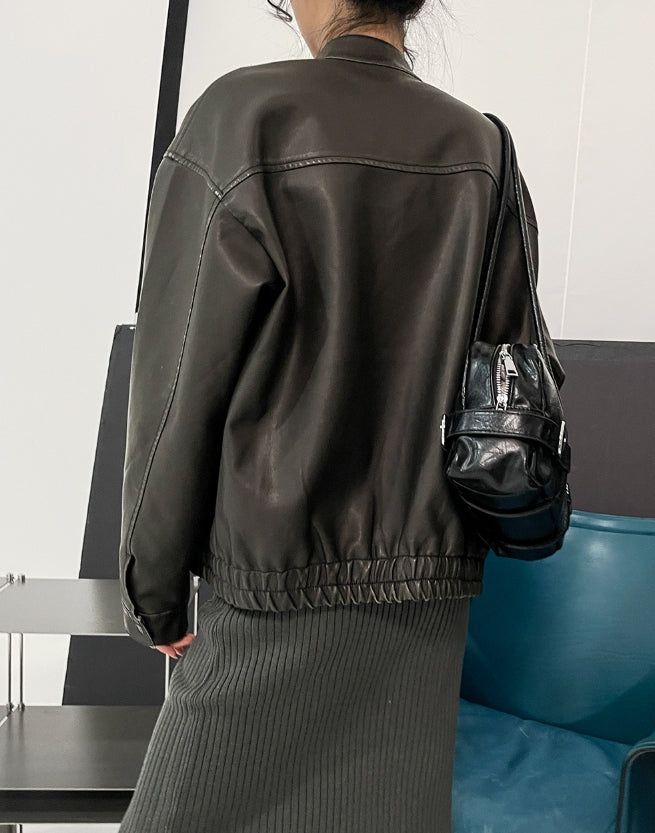 Gross cut washed leather jacket