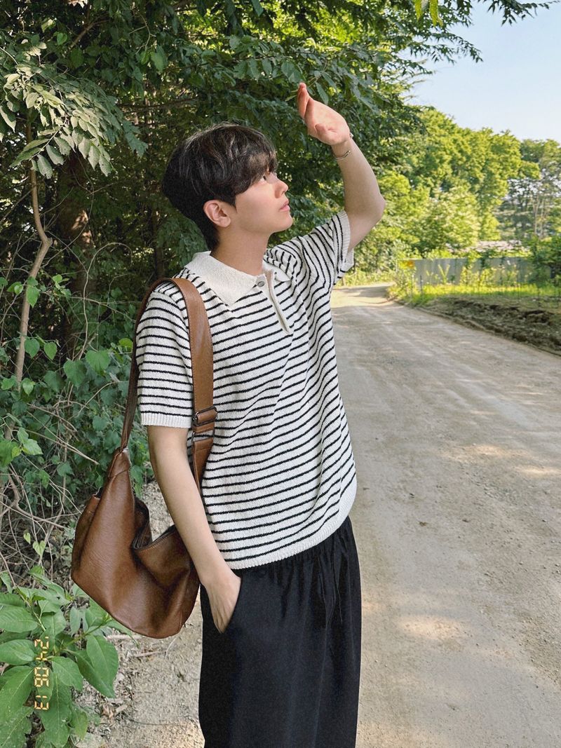 [Premium] Dail boucle stripe collar knit