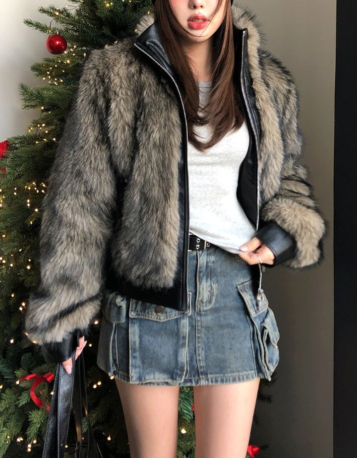 Casey High Neck Leather Fur Jumper