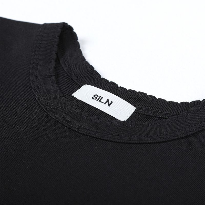90's scallop stitch neck t-shirt (BLACK)