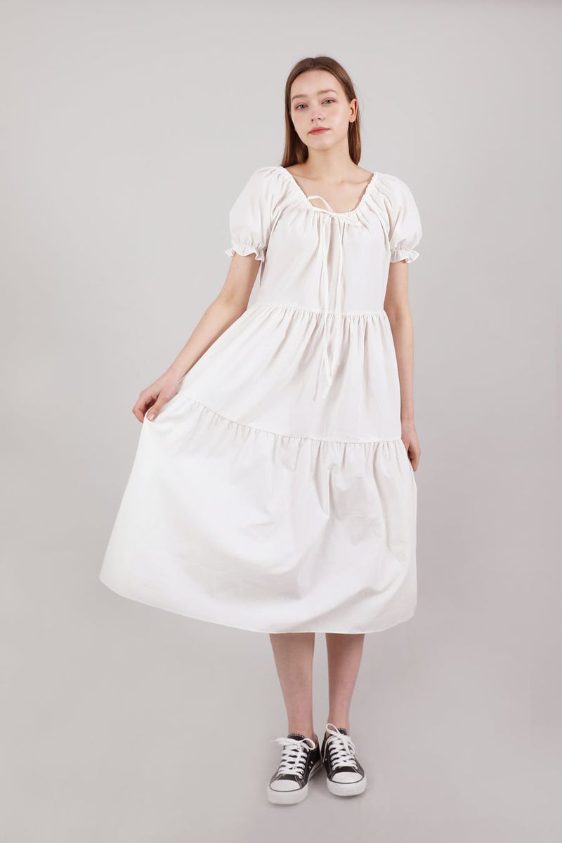 Romantic Shirring Long Onepiece Ivory
