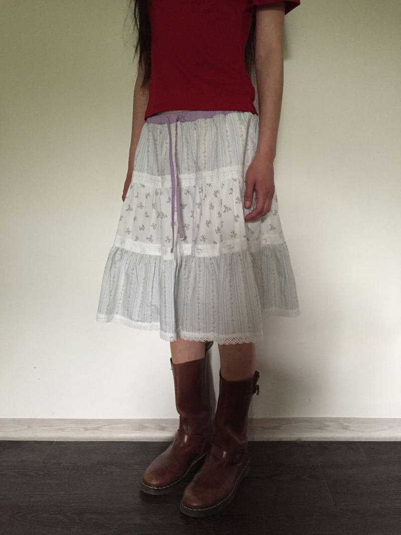 YWD COLOR-BLOCK FLORAL SKIRT (2color)