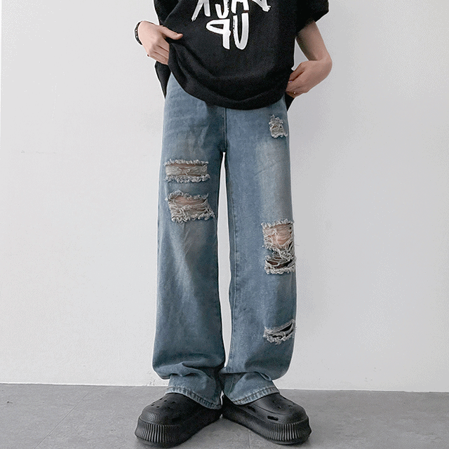 hijjoo(ハイチュー)の「Lot Damage Washing Denim Wide Pants(Pants)」