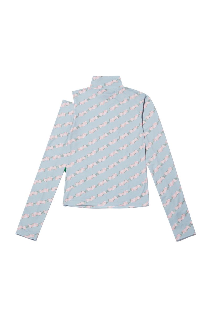 Flower Pattern Turtleneck_Ash Blue