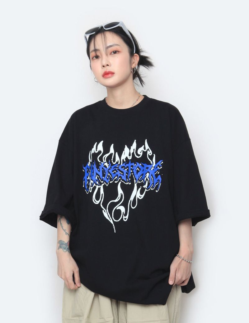 nutellike(ヌテールライク)の「Heart Lettering Oversized Short-Sleeved T-Shirt(Tops)」