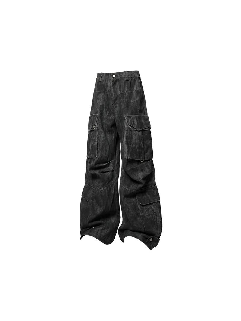 RELABEL Three-dimensional Composition (Block) Washed Silhouette Pleated Multi-pocket Adjustable Flap Shell Trousers