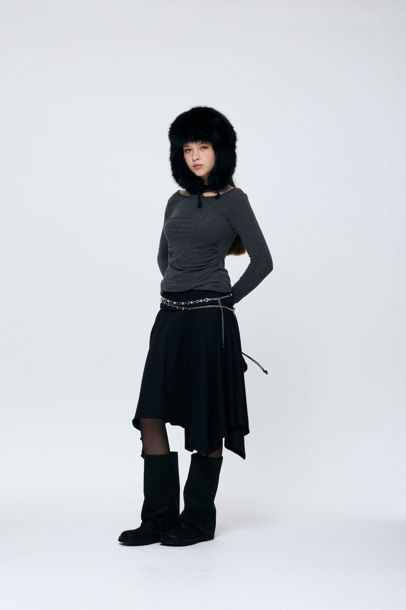MUREN SHIRRING TOP / CHARCOAL
