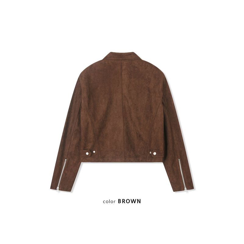 Suede crop biker jacket(Brown)