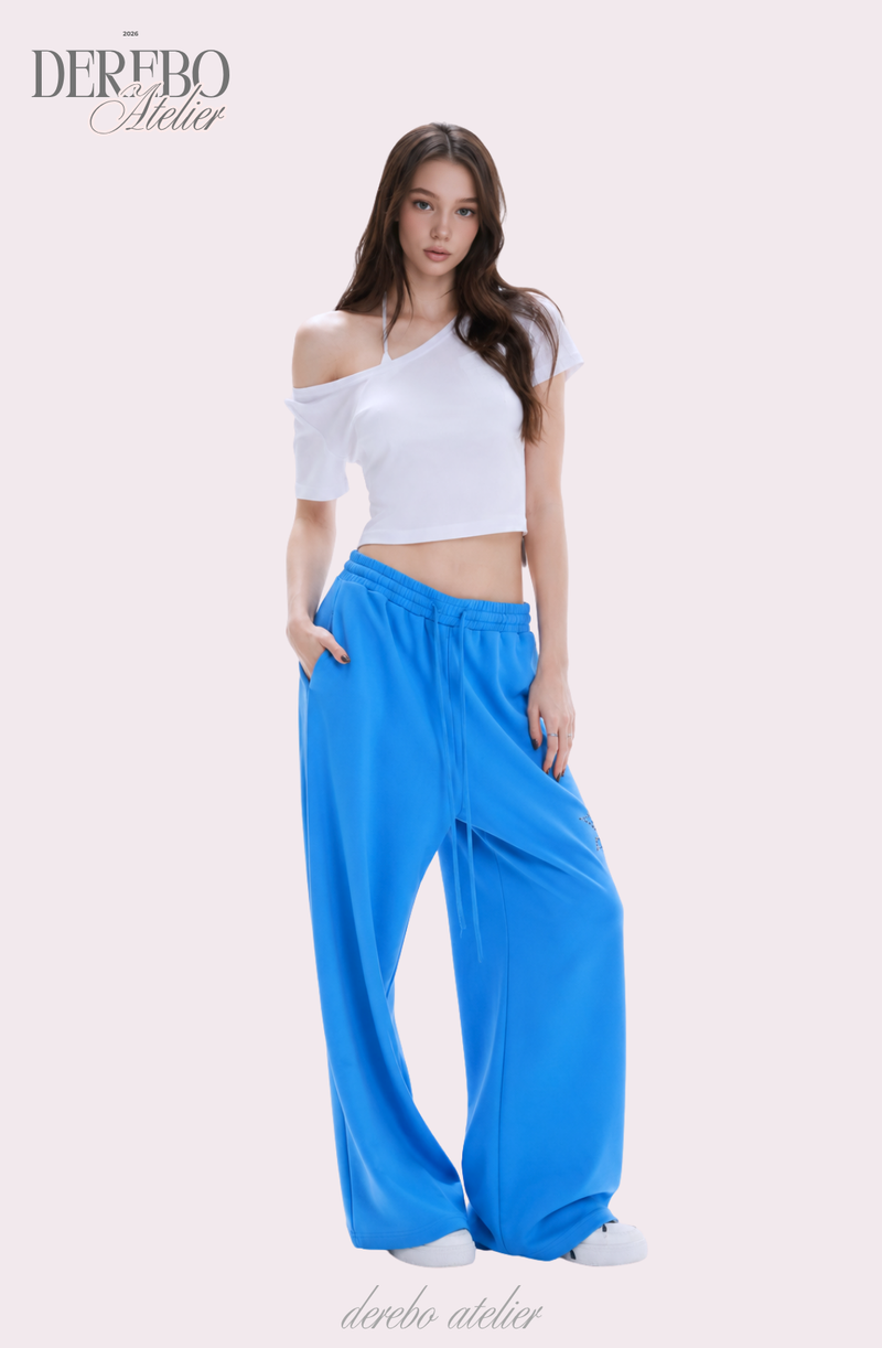 Blue beads banding wide pants