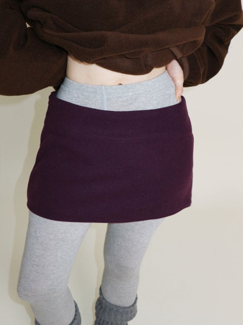Plum Shorts Layered Mini Skirt (Wool Material)