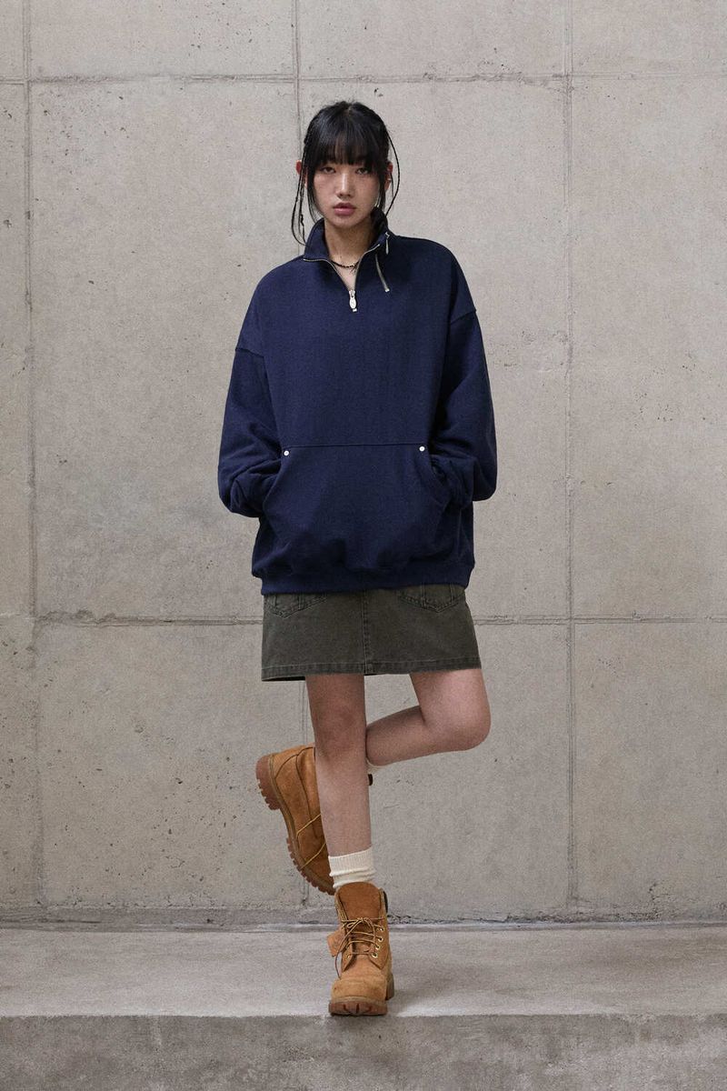Double zipper high-neck sweatshirt