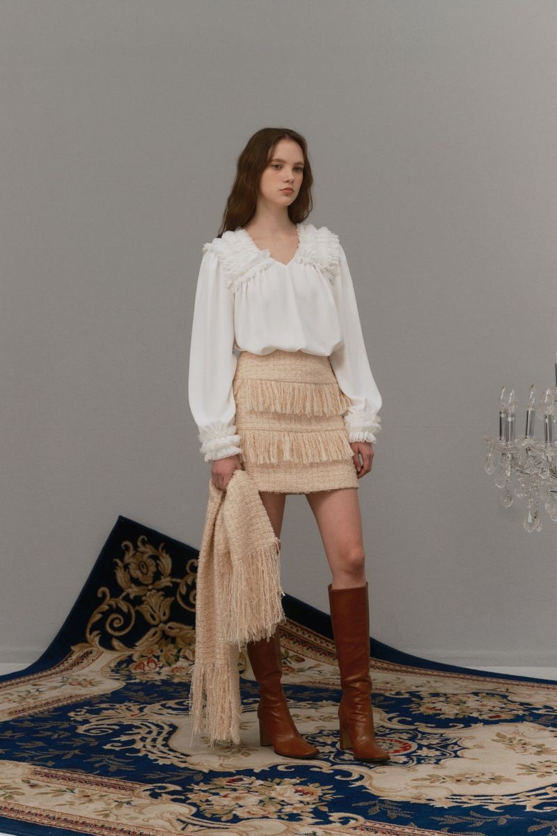 Fringe tweed skirt