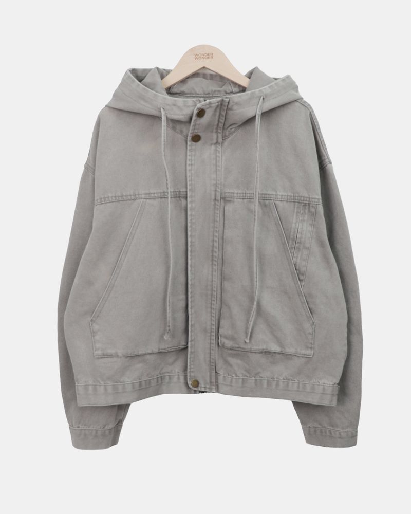 Jepu Pigment-Washed Hoodie Jacket