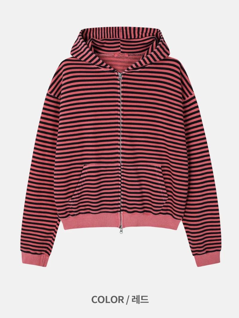  stripe washing hood zip-up