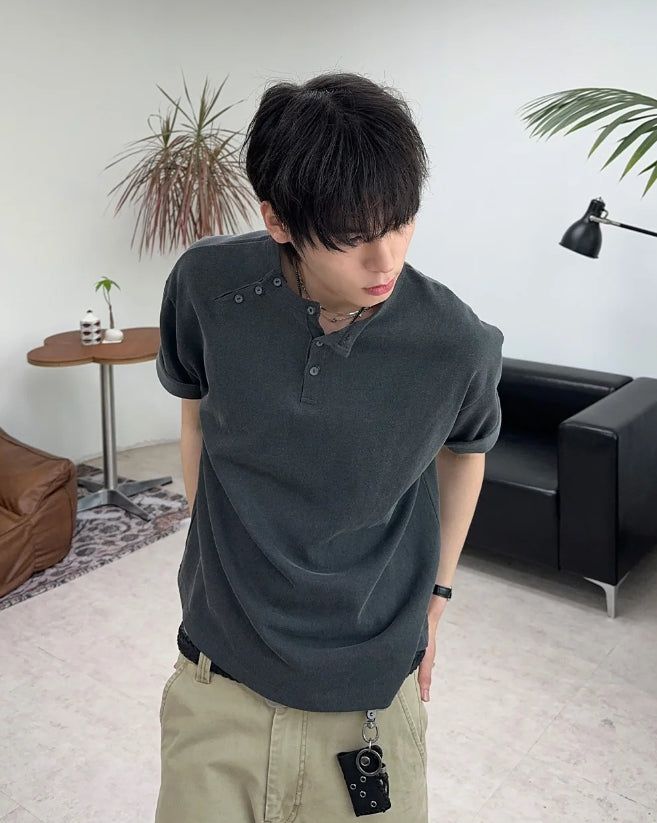 SATIIIZ（サティーズ）の「Felder Double Henley Neck Short Sleeve Tee（Tops）」