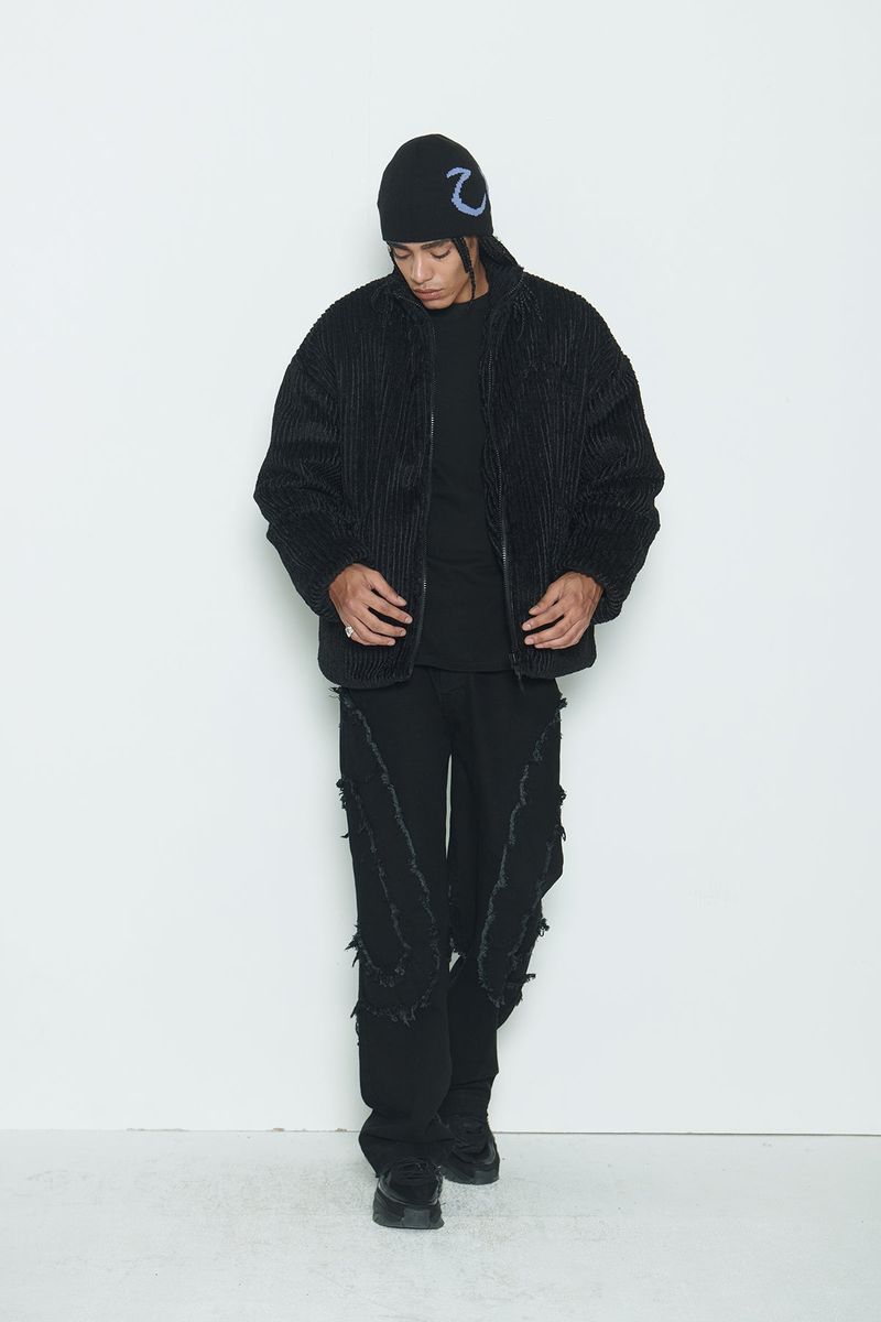 Black Stripe Sherpa Fur Jacket