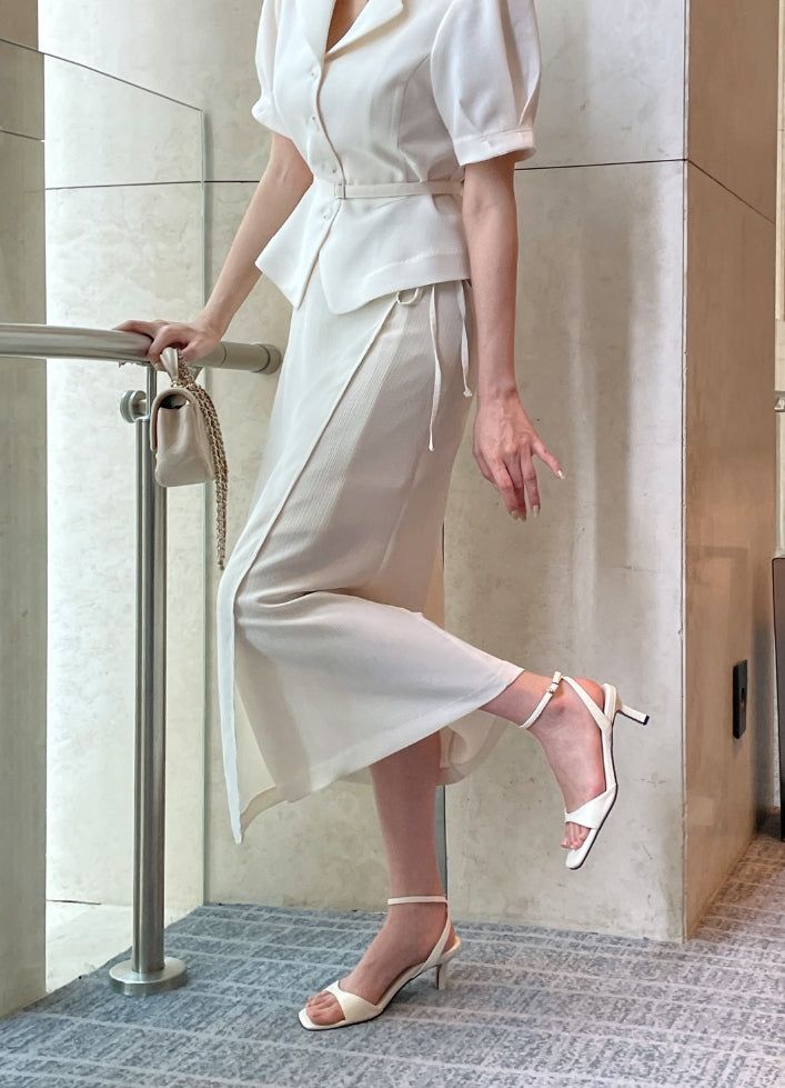 Core Wrinkle-Free Pleated Wrap Long Skirt