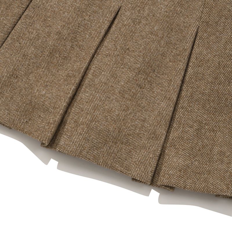 CHERRY BUTTON POINT PLEATS SKIRT[DARK BEIGE]