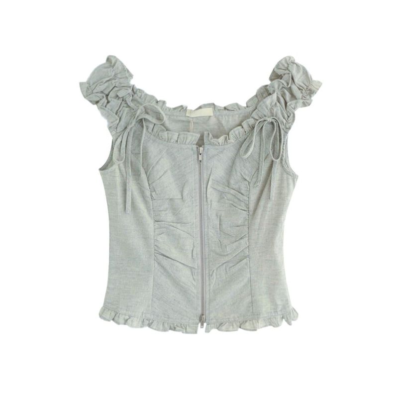 Frill shirring zipper corset top 231139667