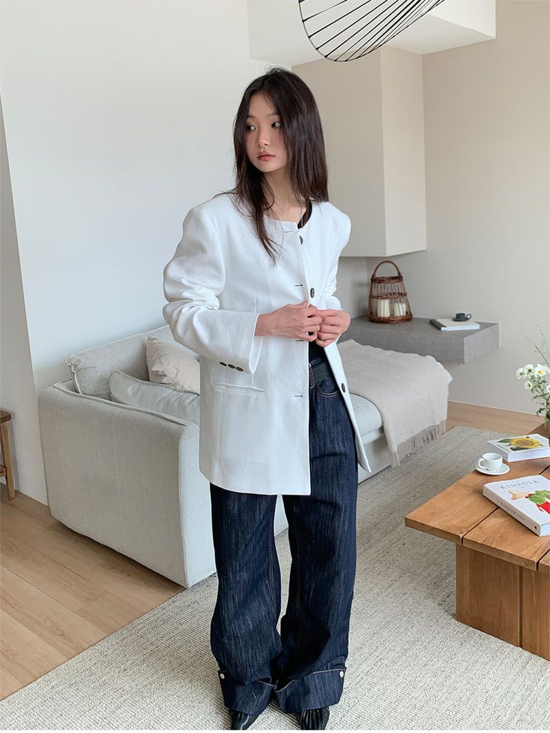 NON COLLAR LINEN JACKET (2C)