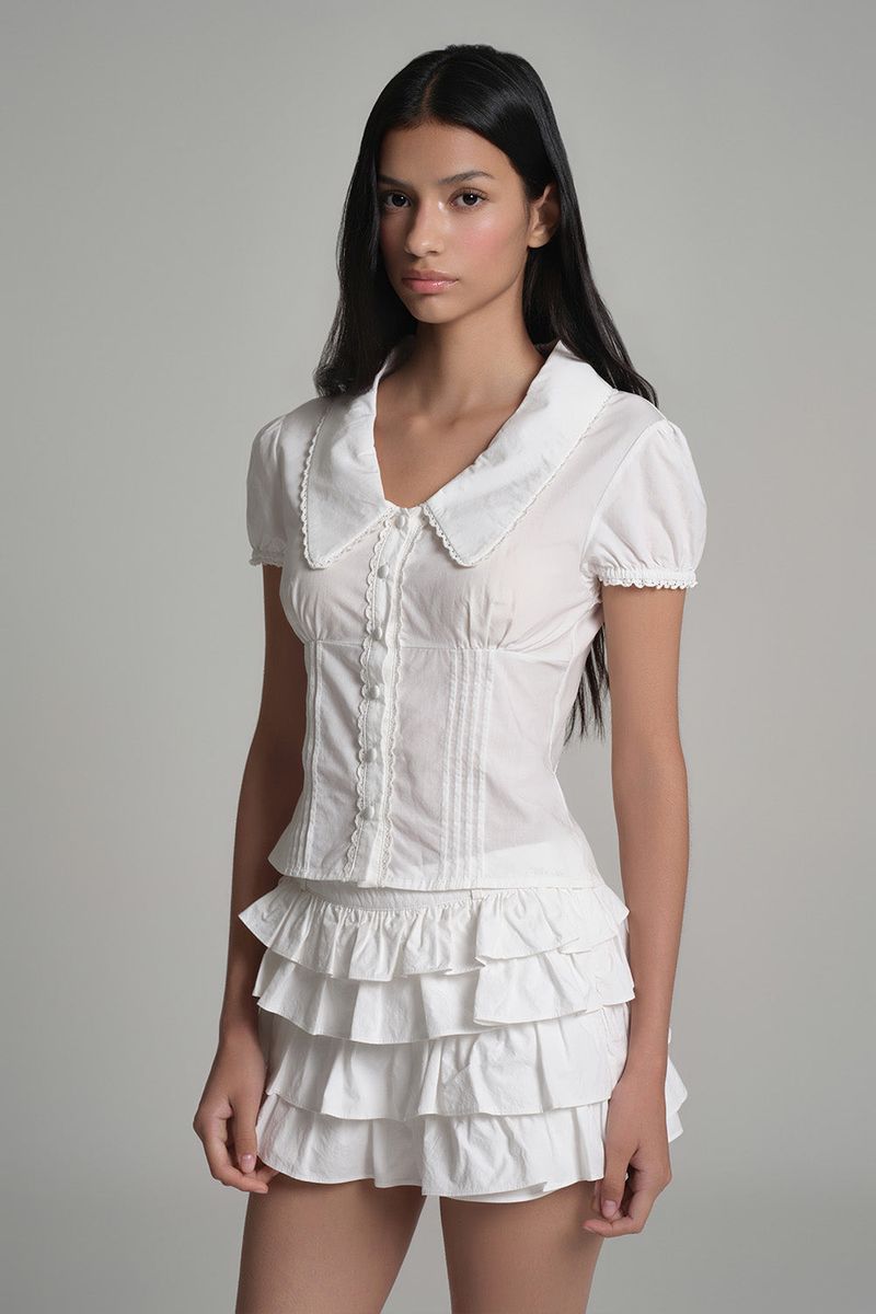 Milk cream tiered skirt, White