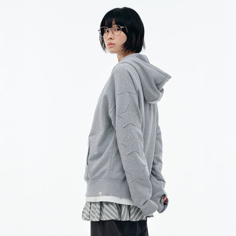 TUOMIO（トゥオミオ）の「STAR PATCH HOOD ZIP-UP [HEATHER GREY]（Jackets/Outerwear）」