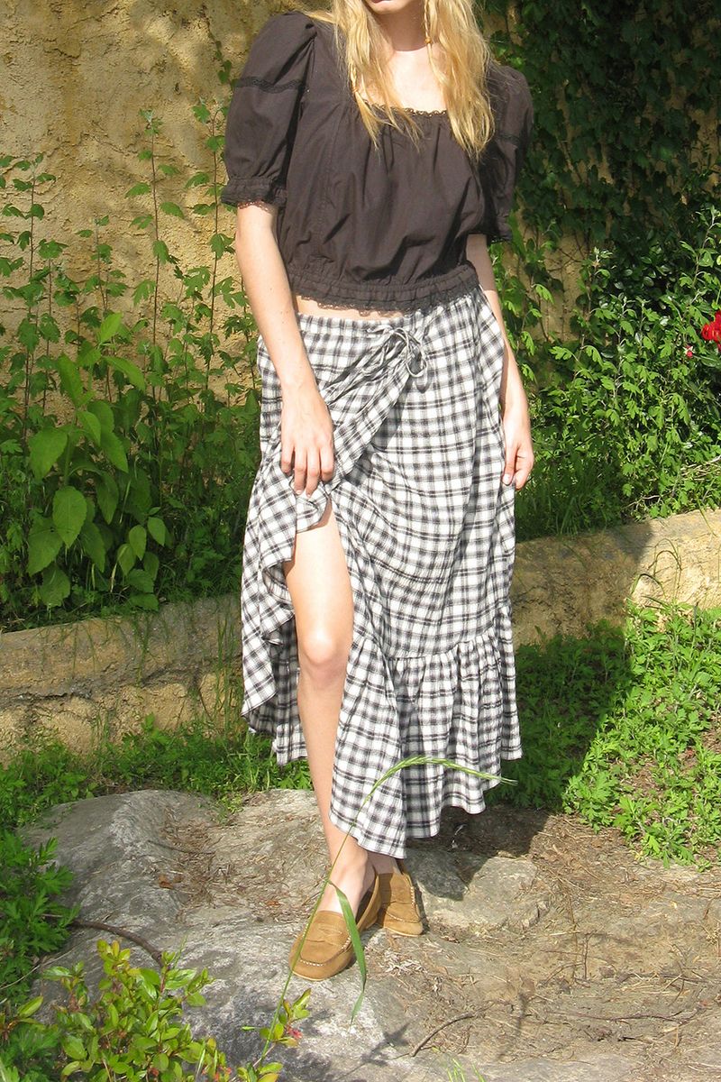 Ruffle long skirt_check
