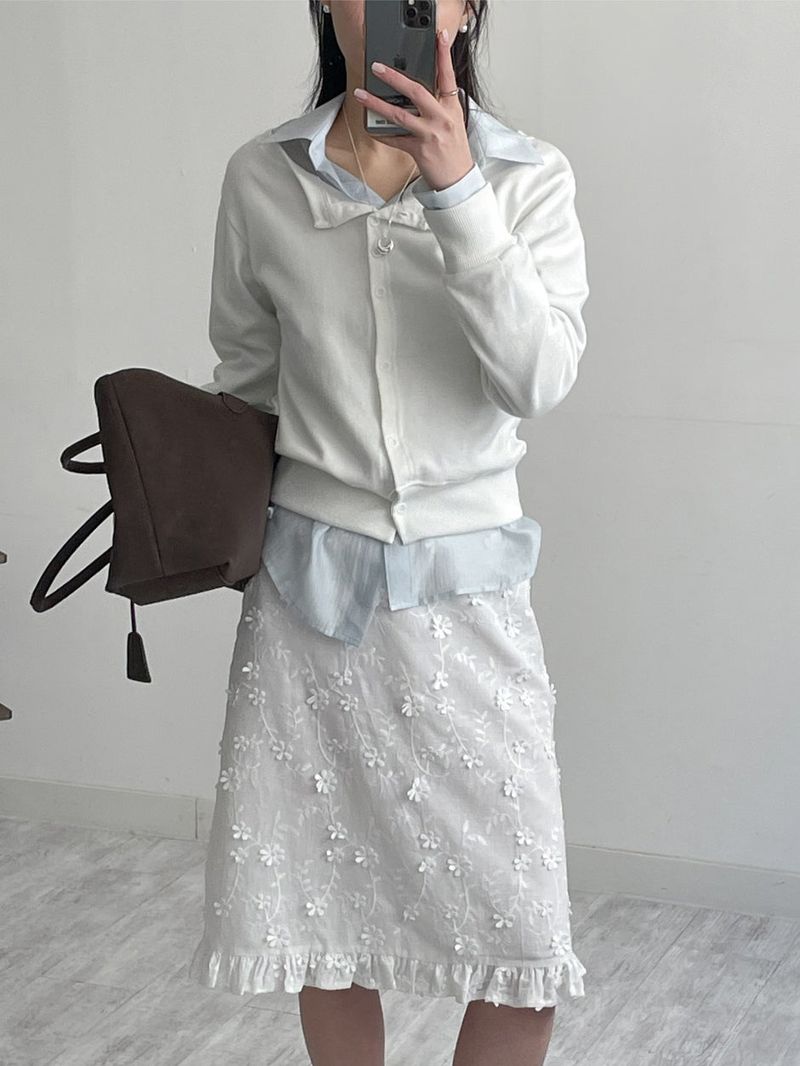 Popcorn Flower Frill Midi Skirt