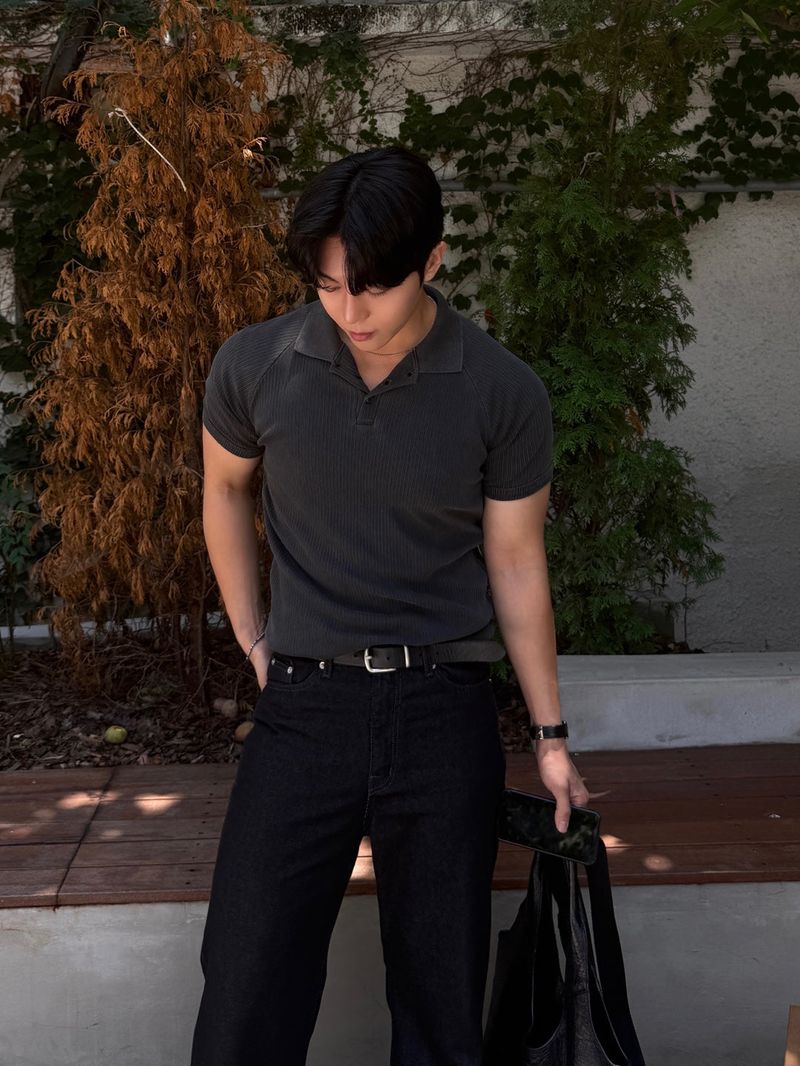 Mon pigment ribbed polo shirt