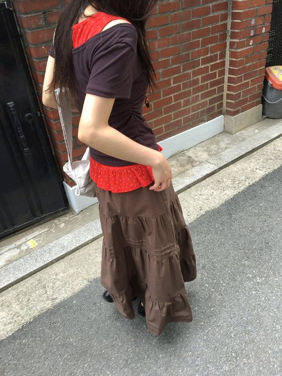 Nayuta Pintuck Tiered Banding Long Skirt