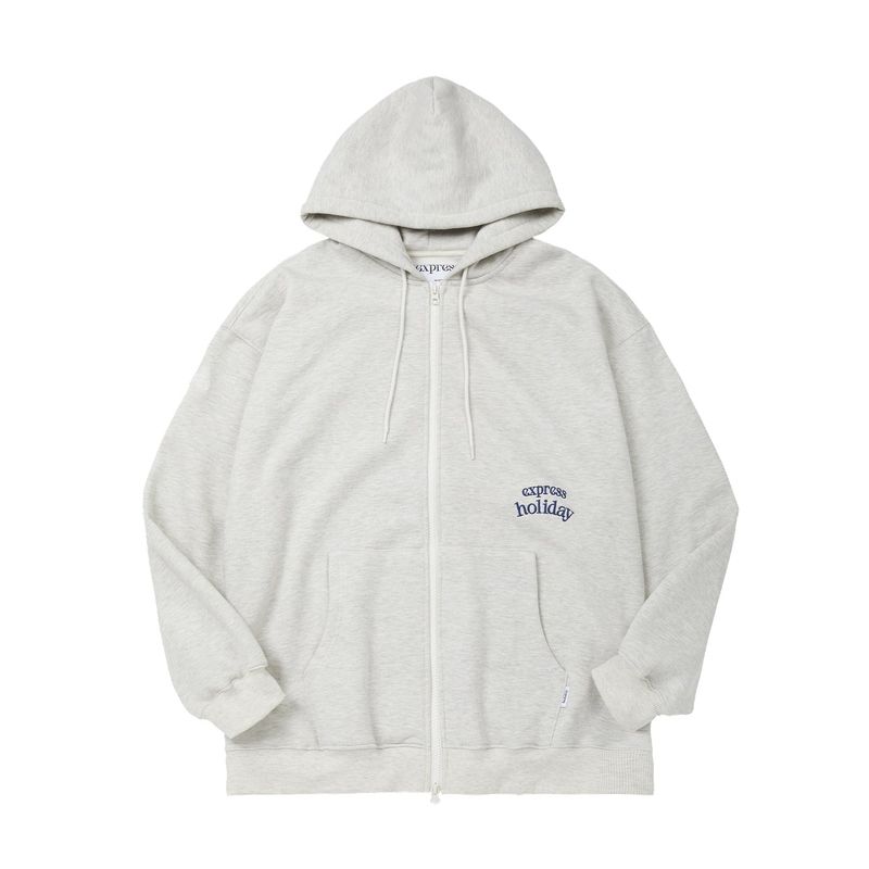 Side Logo 2Way Hood Zip-Up_Oatmeal