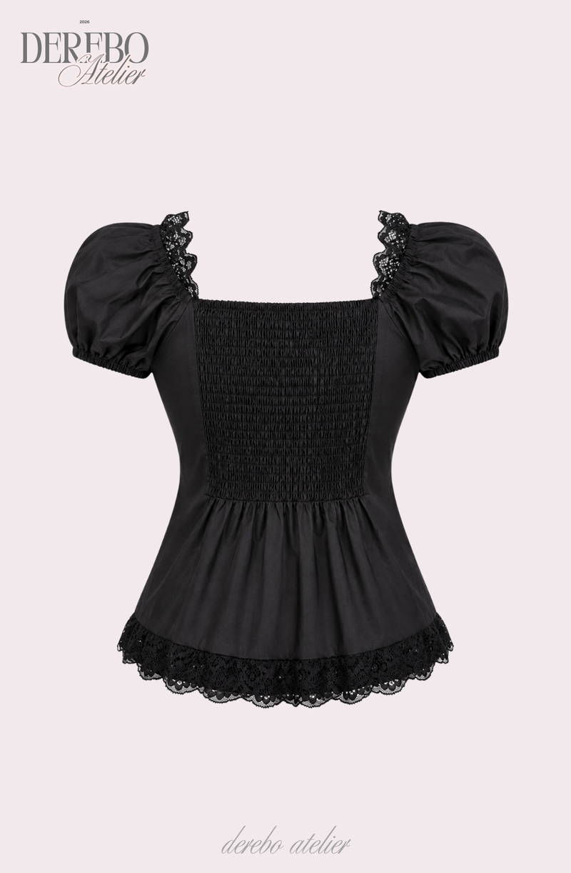 Black lace square short-sleeve blouse