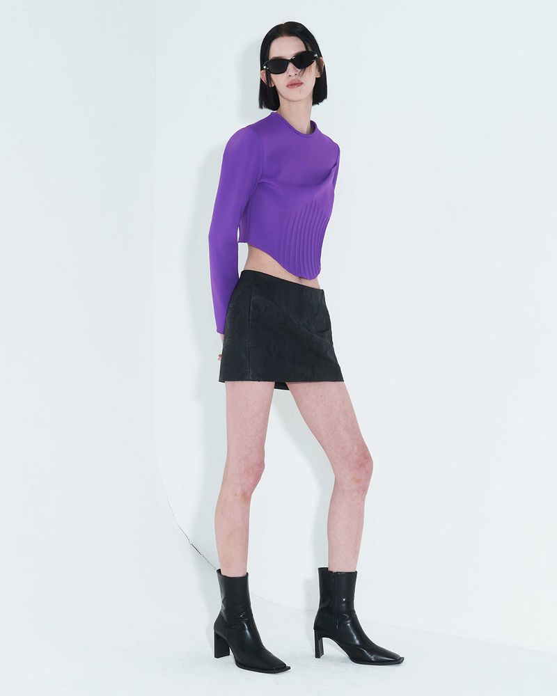 Pintuck Jersey Top _ Purple