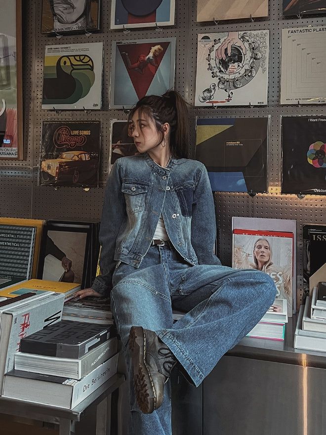 Chike Unbalanced Cropped Denim Jacket