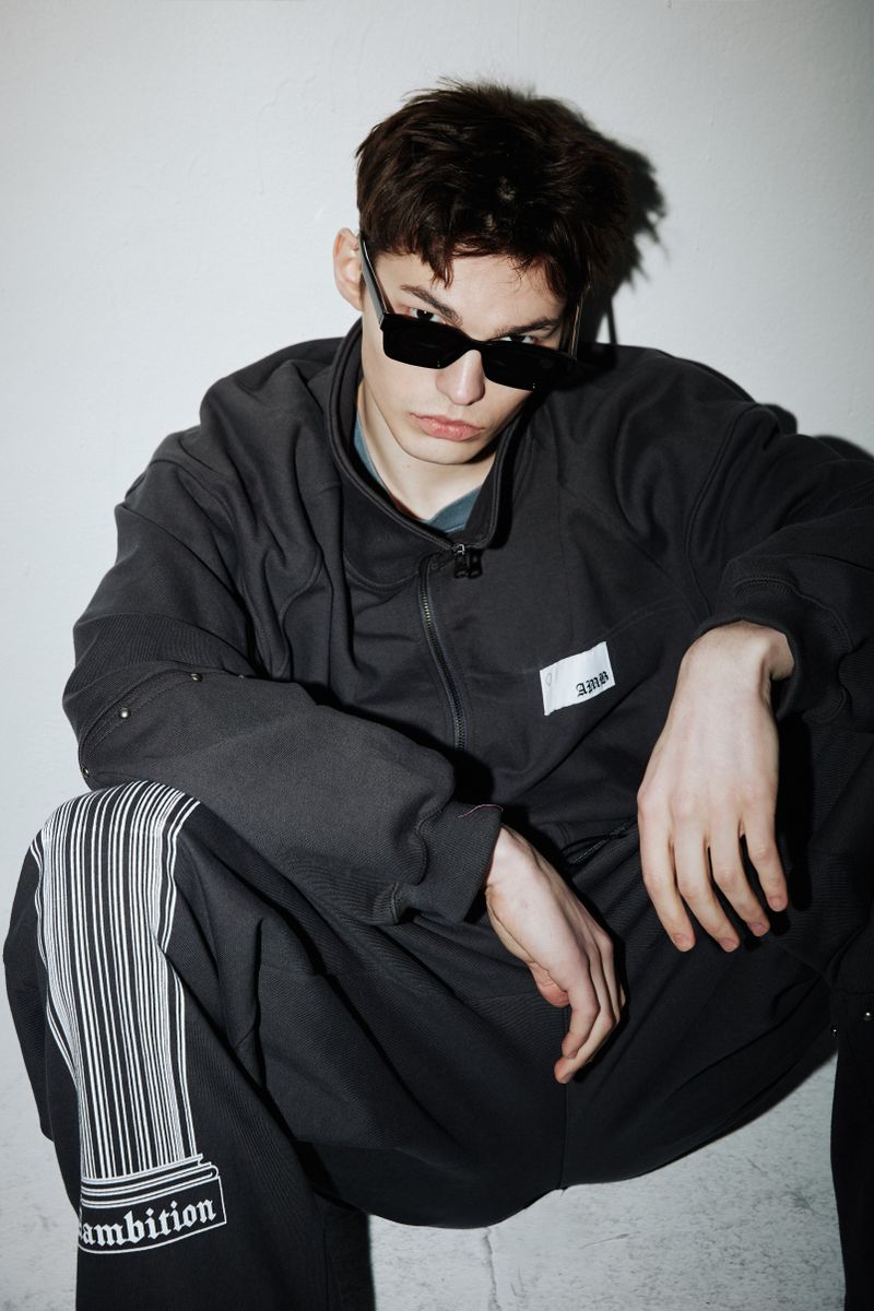 Rivet Wide Sweat Zip-up (Cement-charcoal)