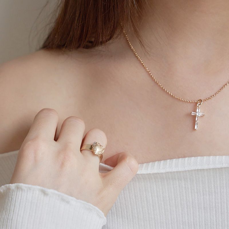 Cross Necklace and Heart Ring - Set