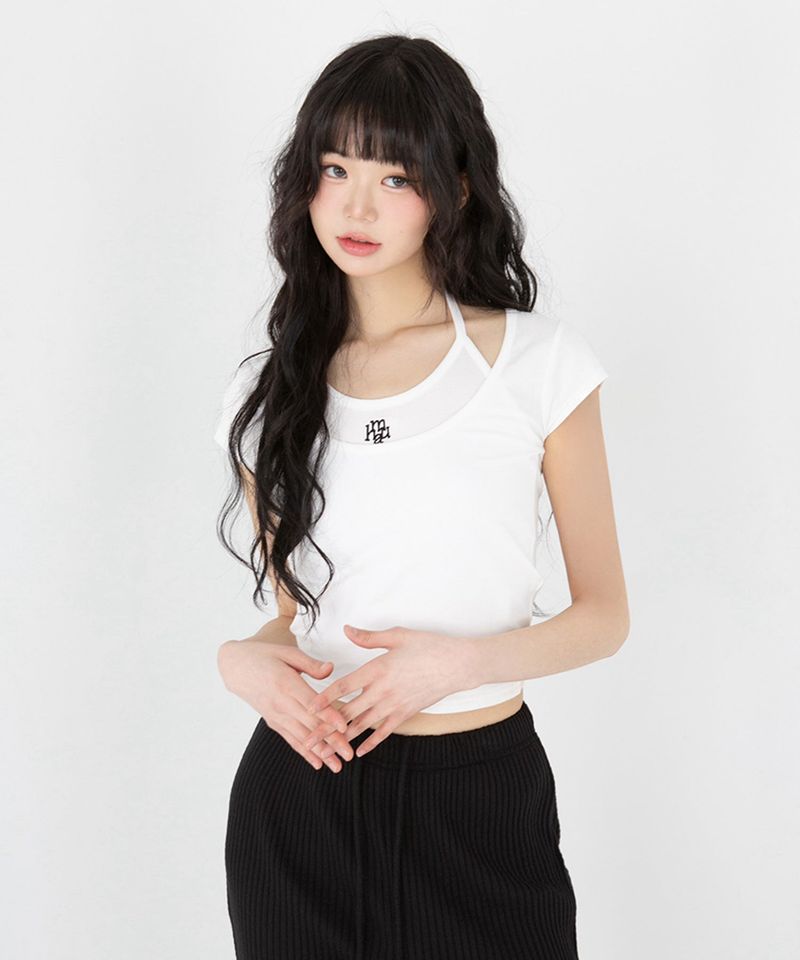 muahmuah（ムアムア）の「レイヤードストラップハーフTシャツ [4color]（トップス）」