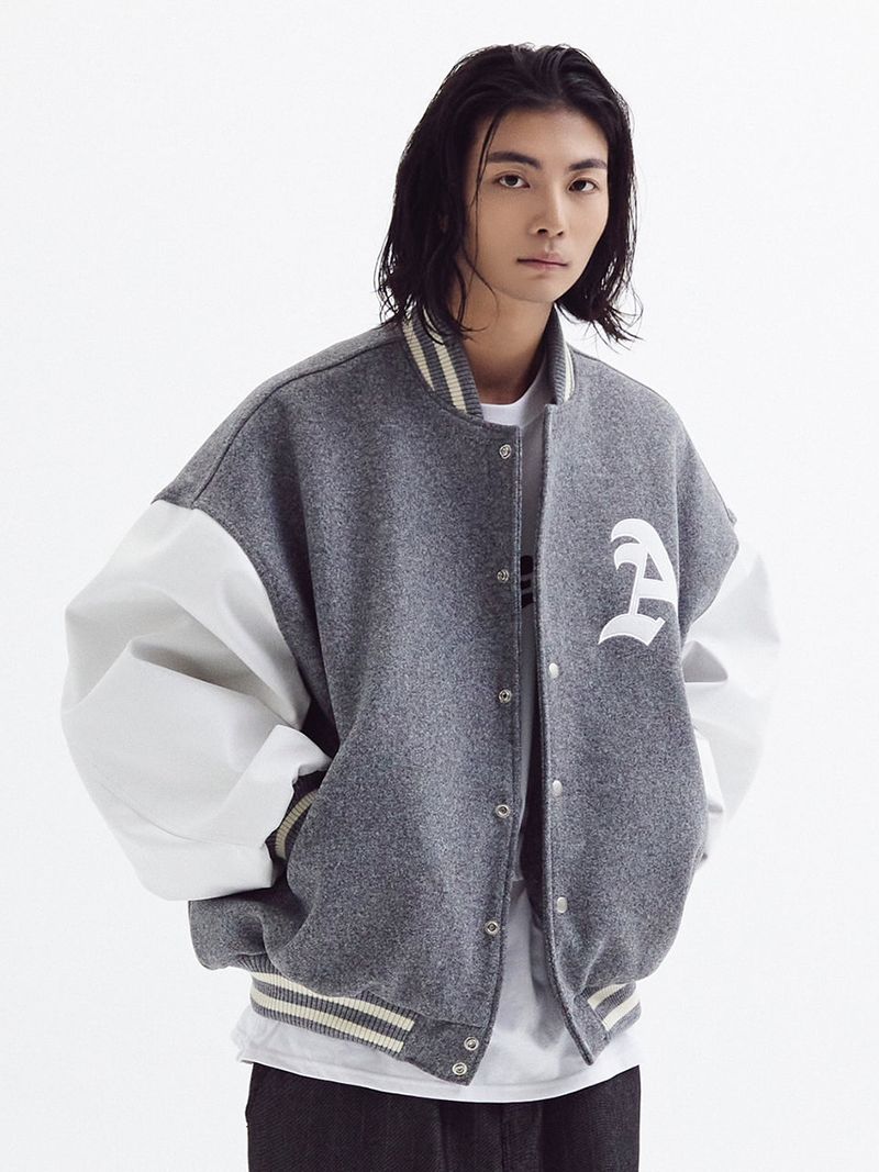 Super balloon wool varsity jacket Melange Gray