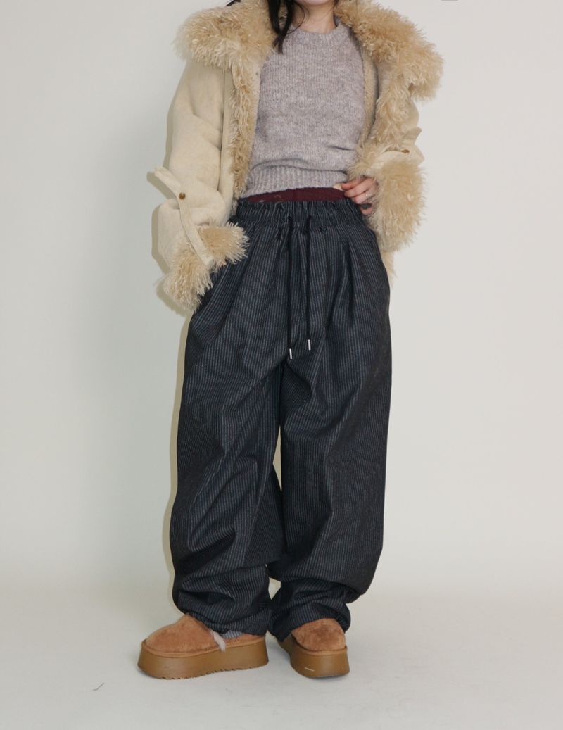 Terry Stripe Banding Carpenter Wide Denim Pants (for all four seasons)