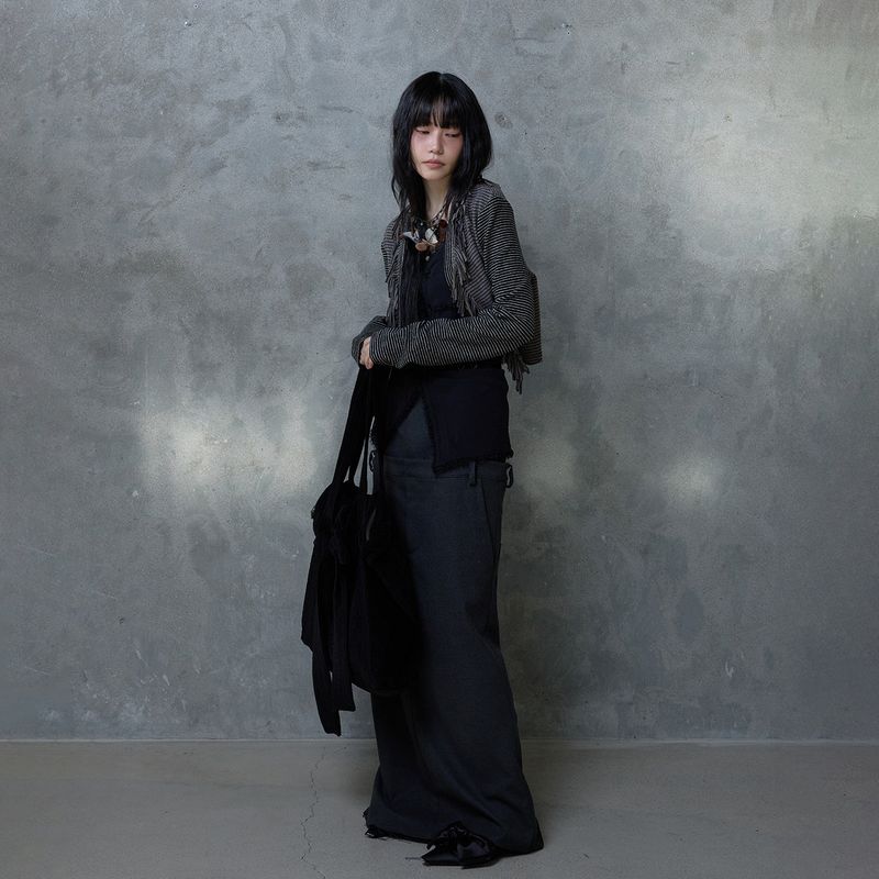 FRINGE STRIPE CARDIGAN: GREY