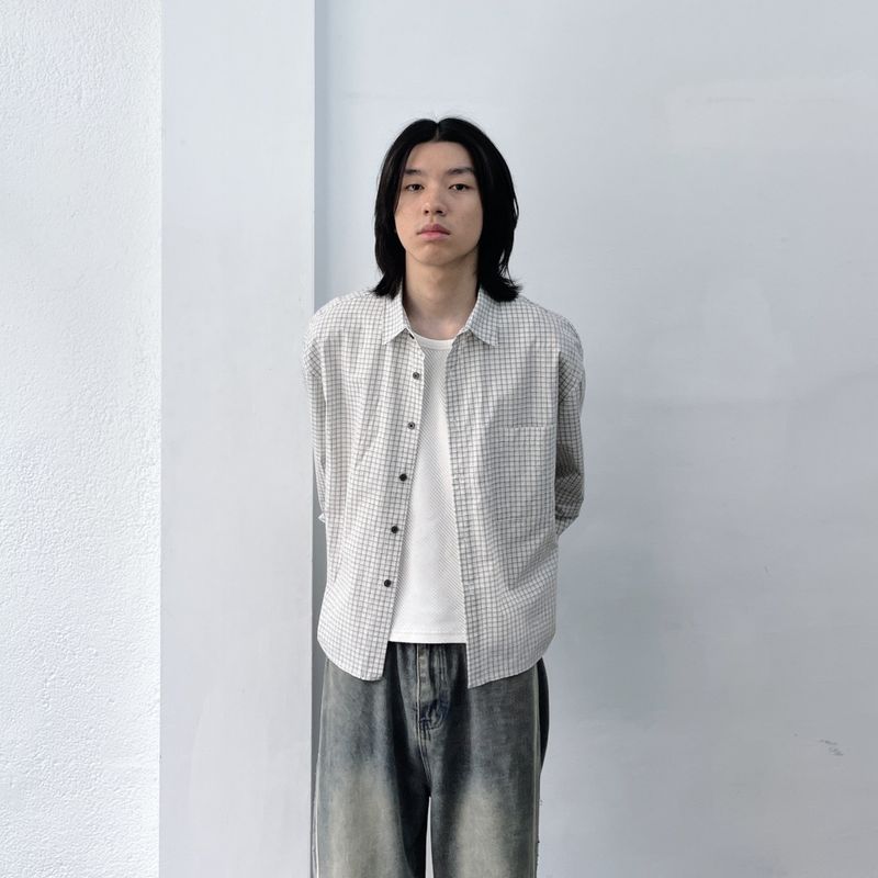 Urban Functional Cropped Plaid Shirt
