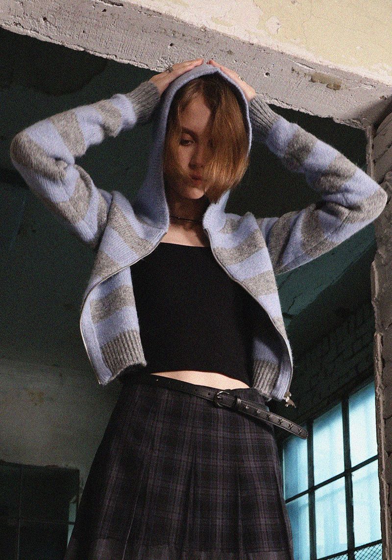 SYMBOL STRIPE KNIT ZIP-UP_BLUE