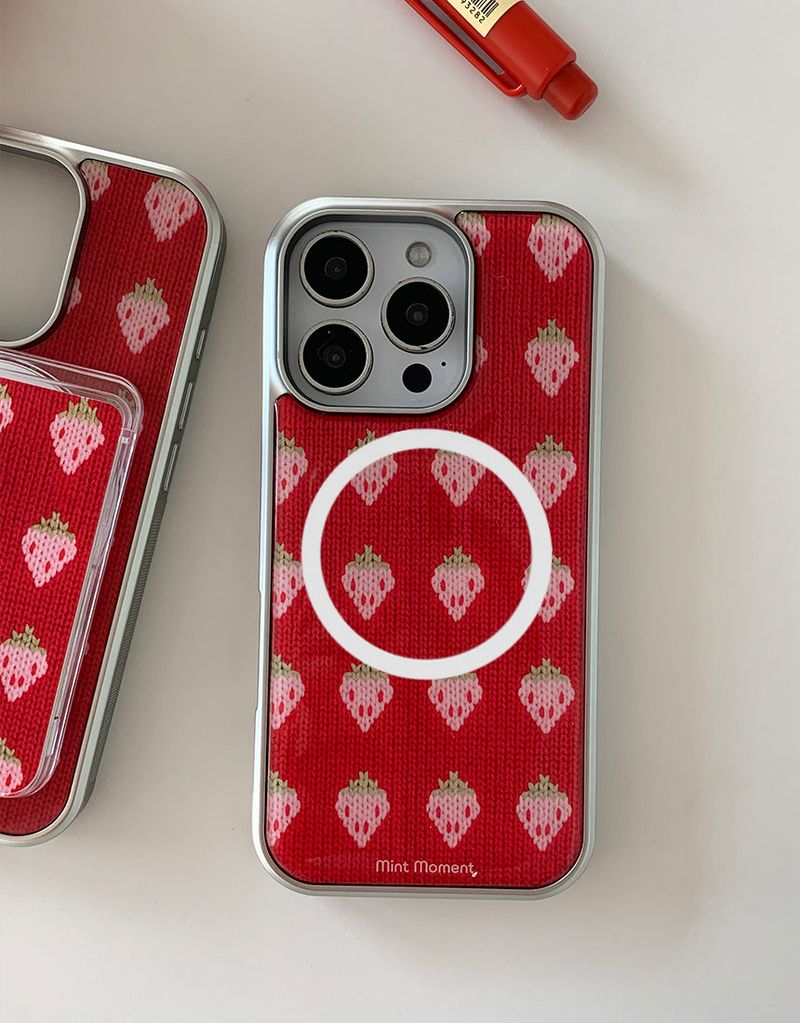  [MADE]ピンクストロベリー シルバー エポキシ MagSafeバンパー iPhoneケース