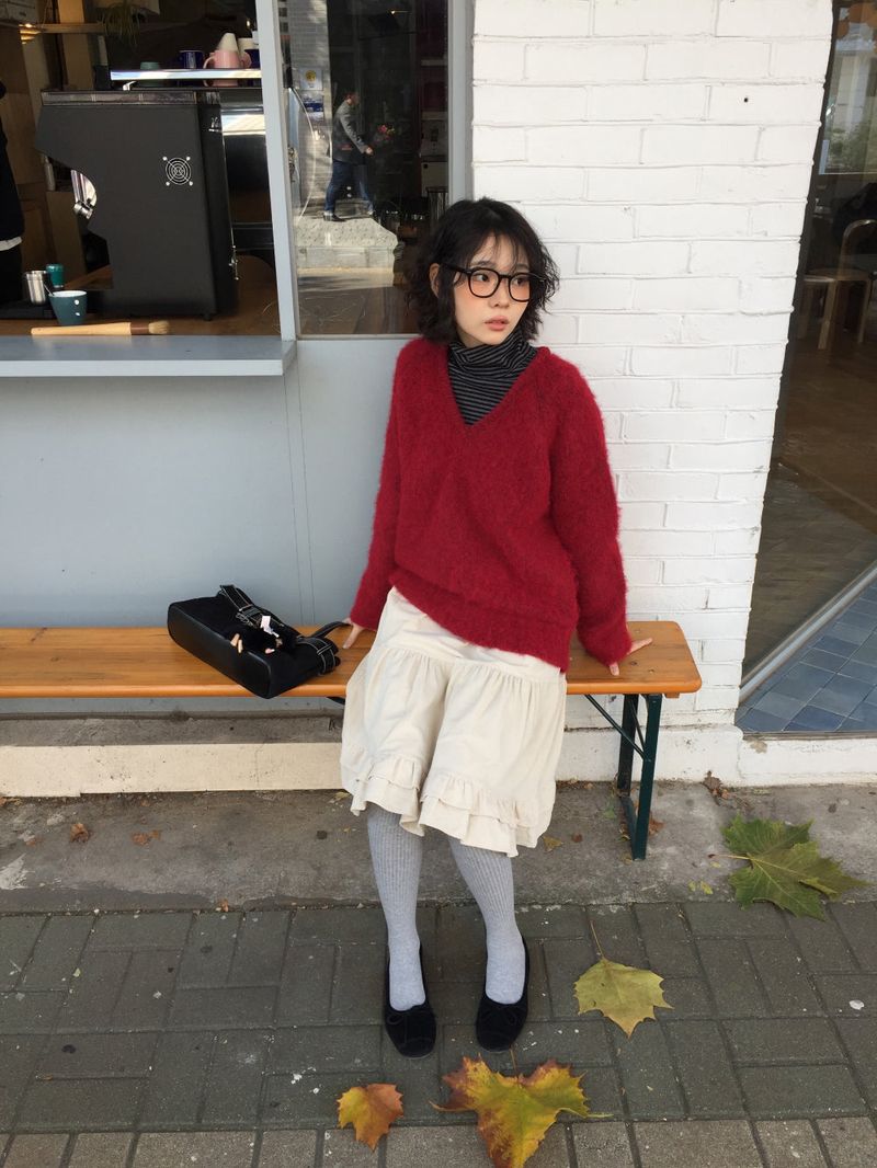 [MD Pick]Wool-Touch Brush V-Neck Knit (4 Colors)