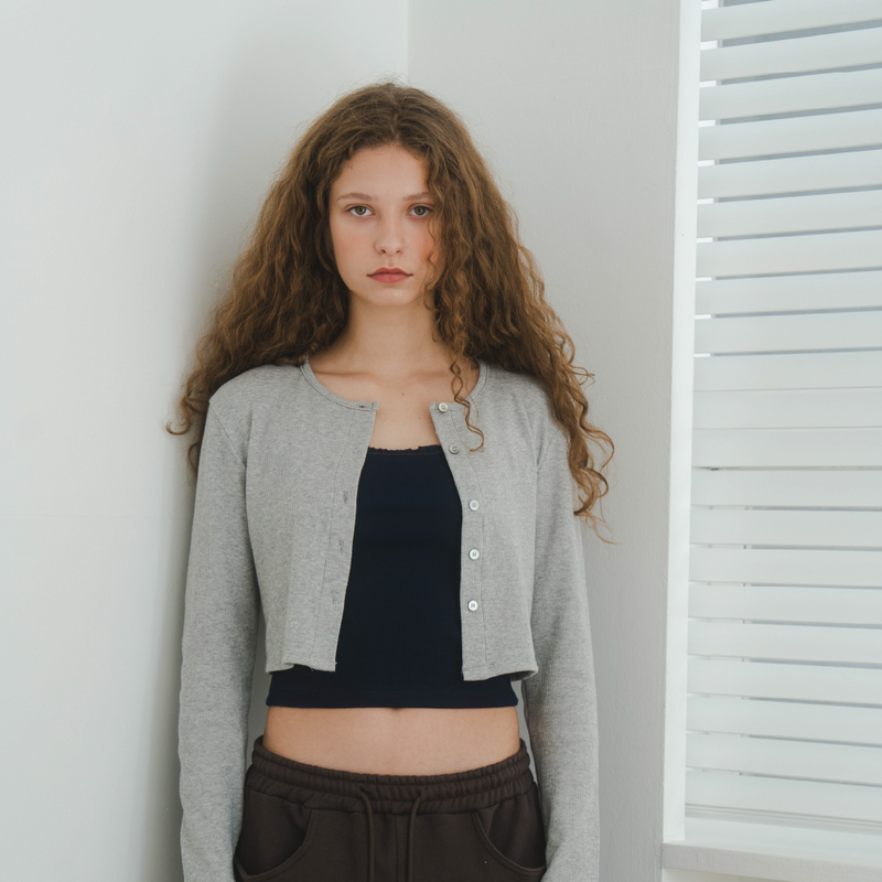 Waffle Crop Cardigan(GRAY)