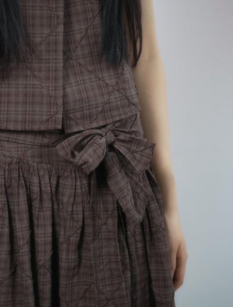 Cozy Check Ribbon skirt -Brown