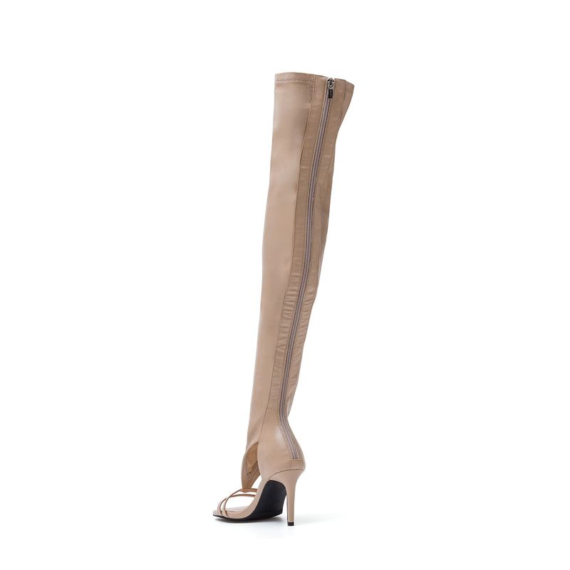 Side Cut-Out Open Toe Boots Heel(Beige)