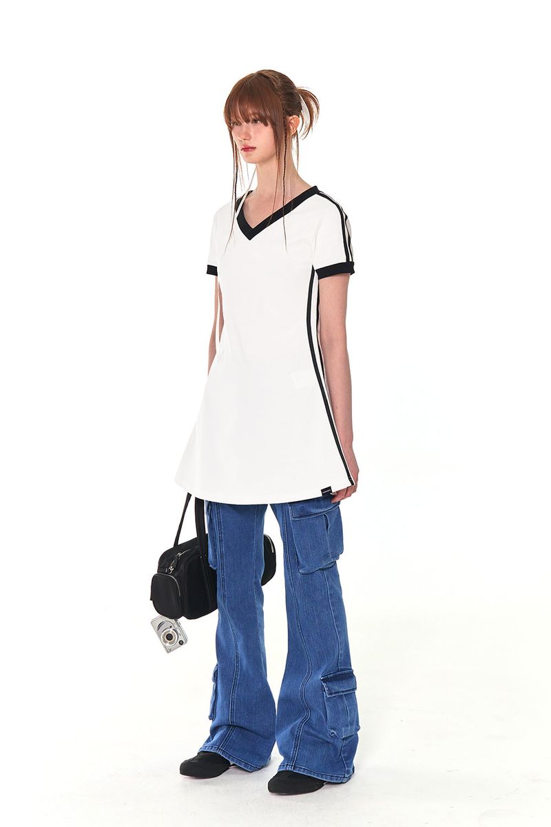 CARGO BOOTS CUT DENIM PANTS (BLUE)