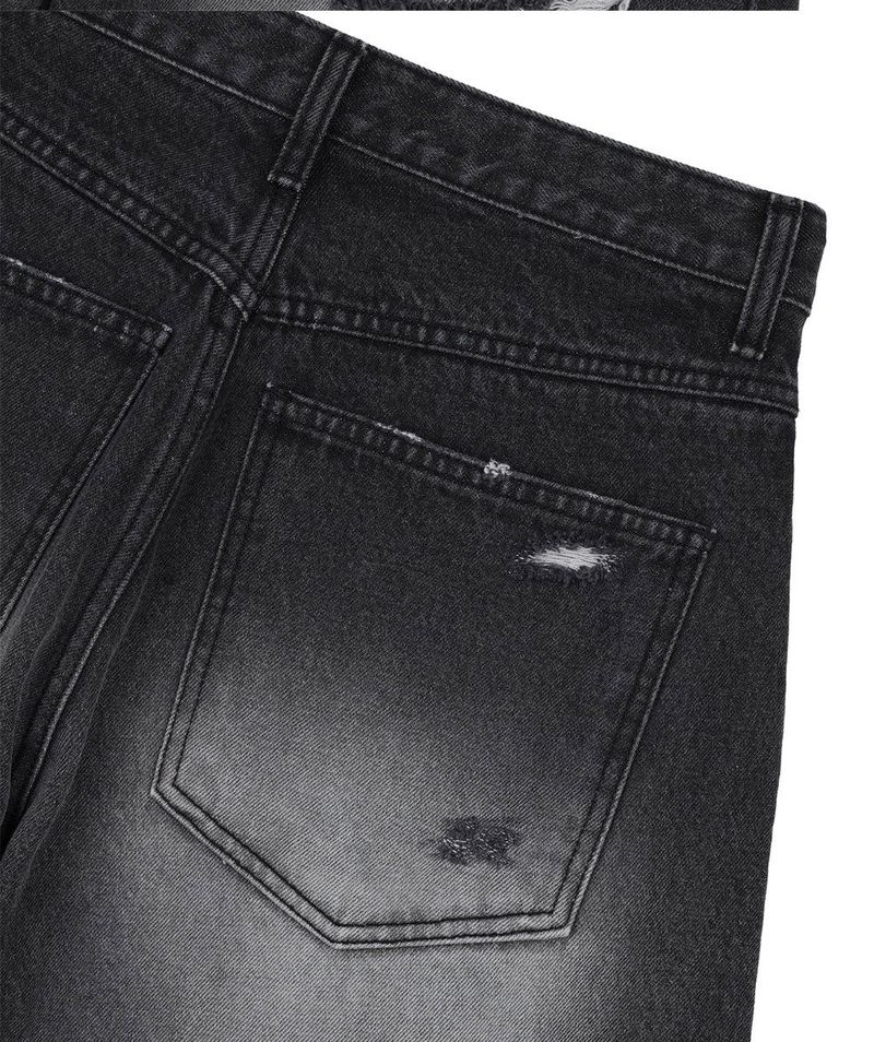 Distressed Curved Denim Pants - Black
