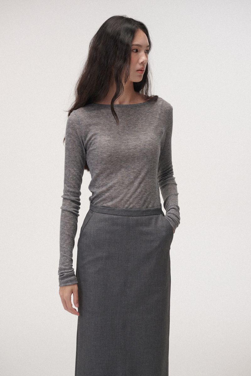 Wool boat neck T (Grey)